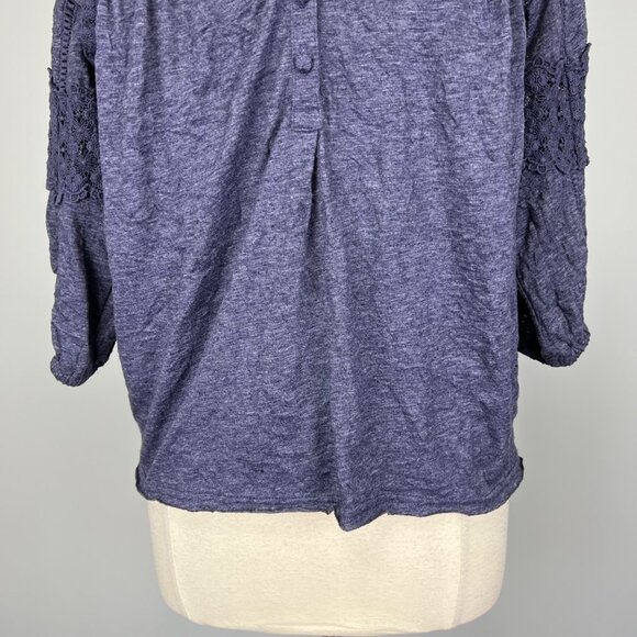 Sundance Womens Blue Crinkle Top Crochet Lace Trim Half Sleeves size Small - Picture 5 of 12